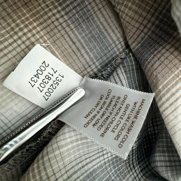 J. Jill Women's Small Tan Brown Plaid Button Up Shirt Blouse V neck Long Sleeves - Picture 6 of 10